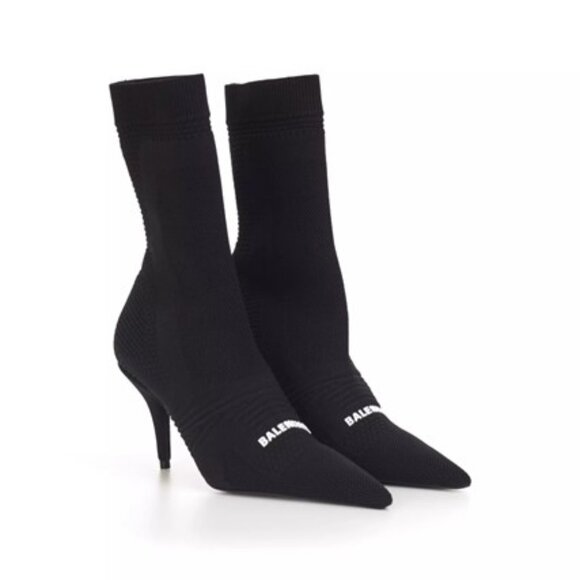 BALENCIAGA Knife Bootie - Black Textured Knit, Embossed Logo Size 36.5 - Picture 1 of 9
